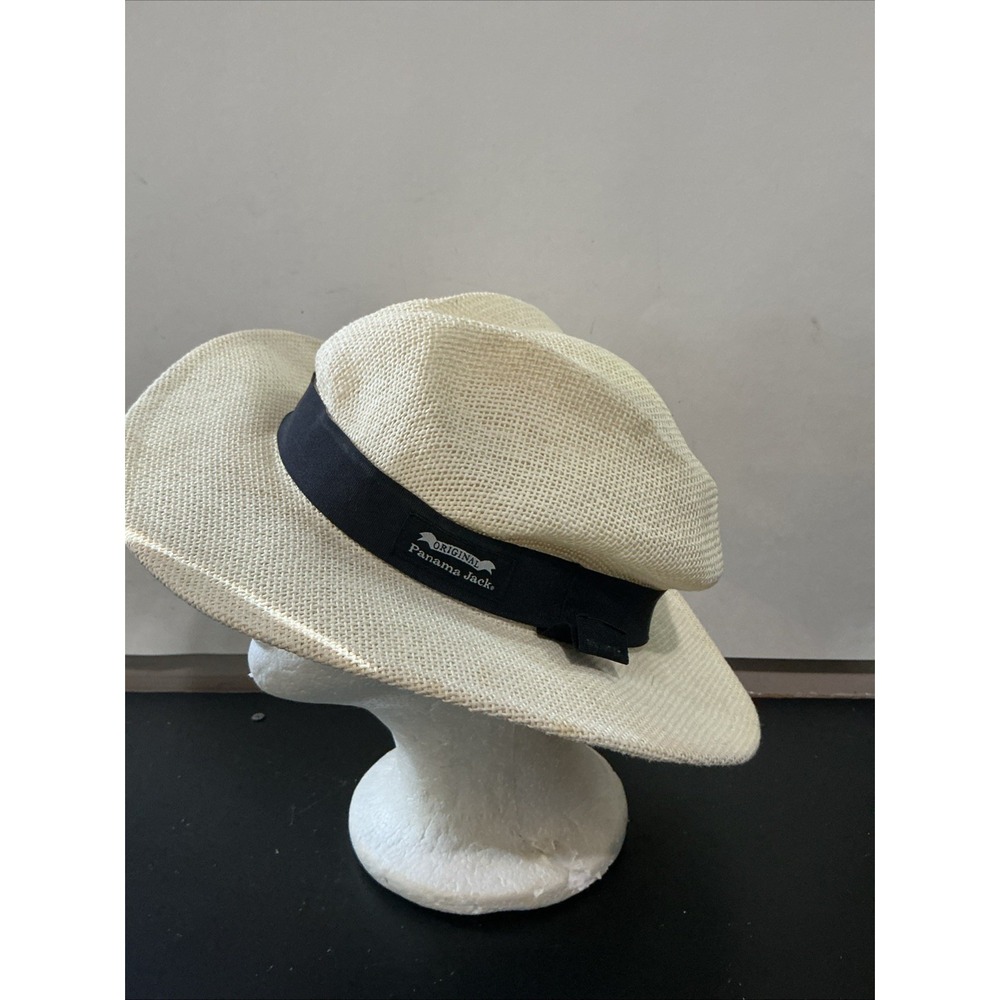 Panama Jack Straw Hat Black Band Large X-Large Beige Toyo Straw Fedora